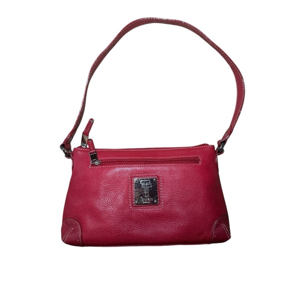 Tignanello Lipstick Red Pebbled Leather Shoulder Bag with Silver Hardware